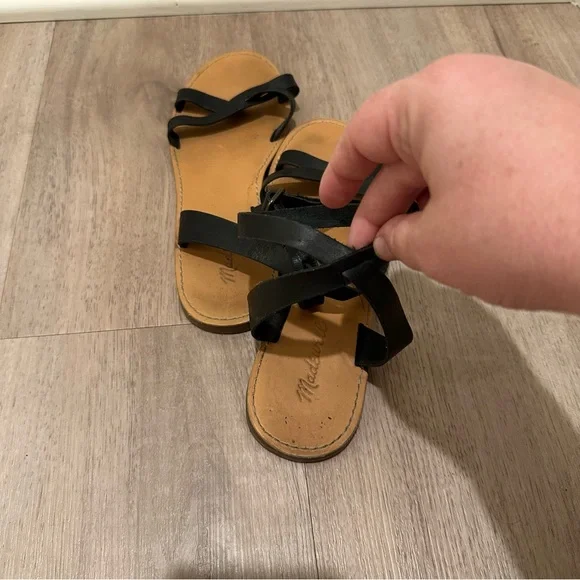 Madewell Boardwalk Ankle Wrap Black Strappy Leather Sandals - Picture 3 of 8